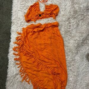 Orange Fringe Two-Piece Set